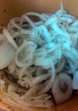 A picture of lemon marinated onions.