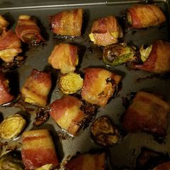 A picture of Low carb bacon wrapped Brussel sprouts.