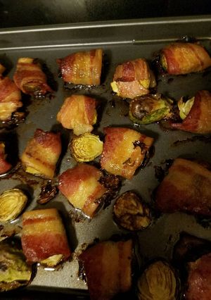 A picture of Low carb bacon wrapped Brussel sprouts.