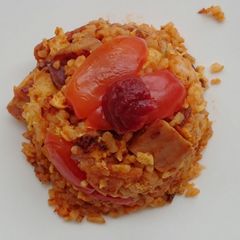 Sriracha Tomato Spam And Onion Fried Rice A picture of Sriracha Tomato Spam And Onion Fried Rice.