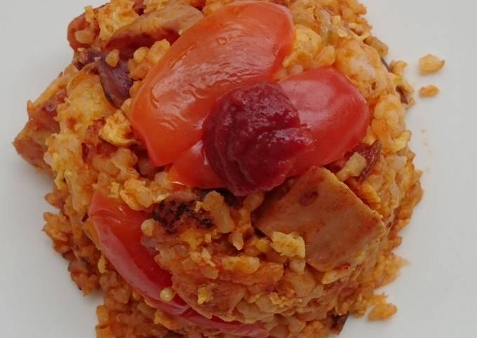 Sriracha Tomato Spam And Onion Fried Rice