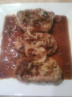 A picture of Pork chops in maple sauce.