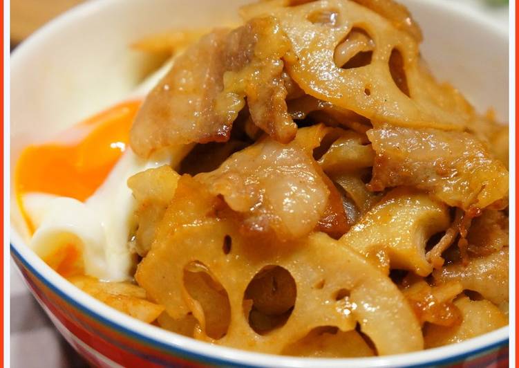 Crispy Lotus Roots and Pork Belly Rice Bowl with Yakiniku Sauce