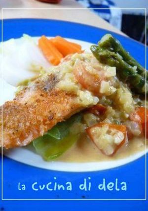 A picture of Baked Fish and Breadcrumbs with Easy Sauce.