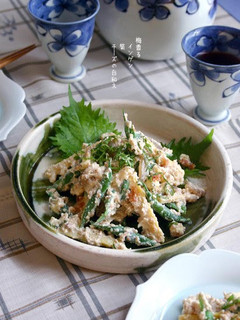 A picture of Umeboshi Scented Shira-ae (Mashed Tofu with Green Beans, Bamboo Shoot and Cheese).