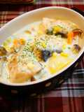 Cheese and Cream Stewed Salmon and Vegetables