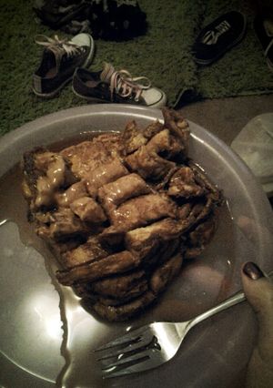 A picture of Peanut butter french toast.