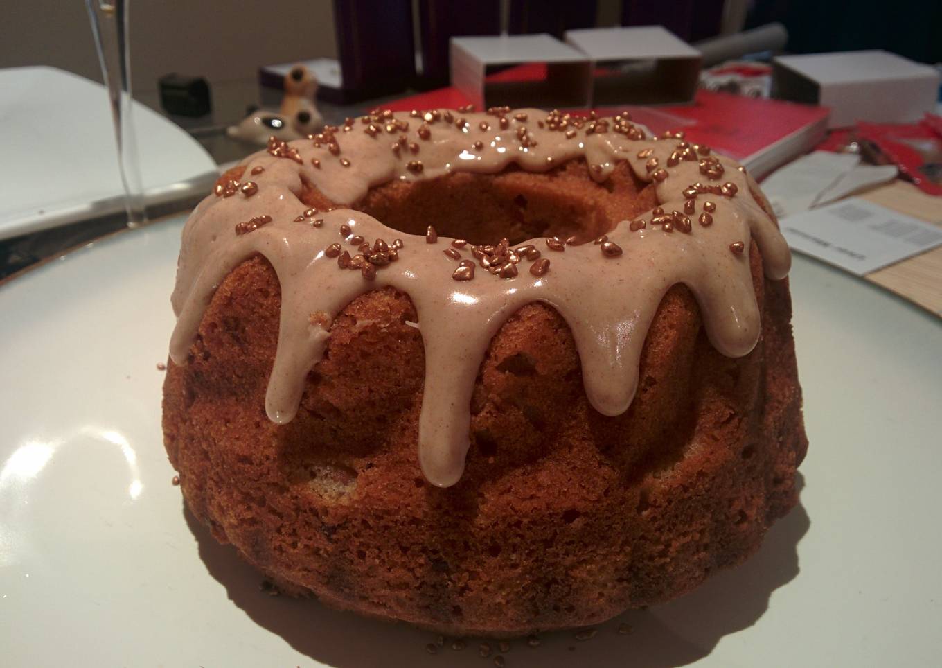 Cinnamon apple bundt cake with cinnamon icing