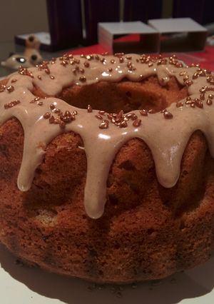 A picture of Cinnamon apple bundt cake with cinnamon icing.