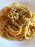 Bucatini con crema di cardi