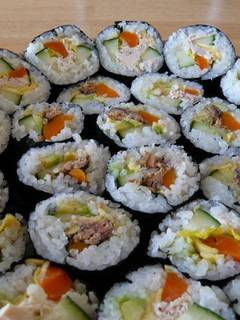 A picture of California Rolls.
