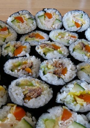 A picture of California Rolls.
