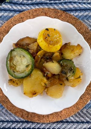 A picture of Potato, Zucchini, and Yellow Squash Tourlou.
