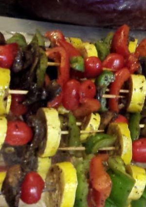 A picture of Grilled Veggie Skewers in Oil & Vinegar Marinade.