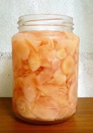 A picture of Restaurant Quality "Gari (Sushi Ginger)" Spring Ginger Pickled in Sweet Vinegar.