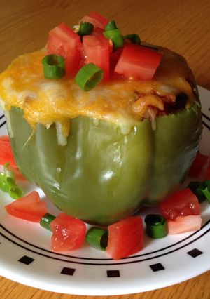 A picture of Bean And Rice Stuffed Peppers (vegetarian).