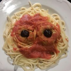 AMIEs Halloween SPAGHETTI with Meatballs A picture of AMIEs Halloween SPAGHETTI with Meatballs.