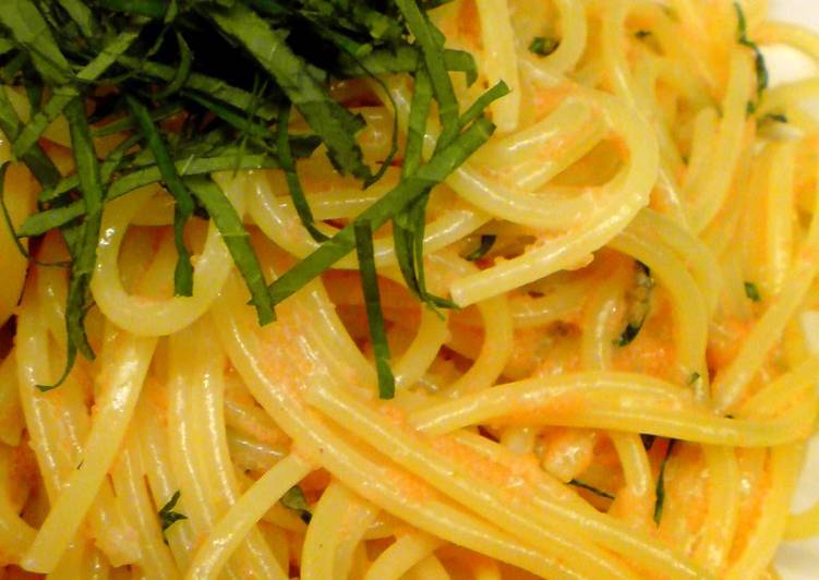 Mentaiko Spaghetti with Delicious Shiso Leaves