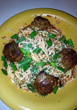 A picture of 4 Cheese Meatballs And Spaghetti.
