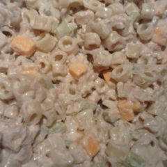 A picture of Delicious Celery, Cheese, and Tuna pasta salad.