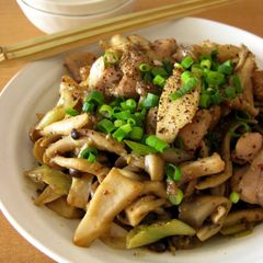 A picture of Mushroom and Chicken Sautéed in Whole Grain Mustard and Miso.
