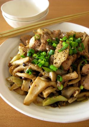 A picture of Mushroom and Chicken Sautéed in Whole Grain Mustard and Miso.