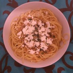 Spaghetti, Soya Mince & Mushroom A picture of Spaghetti, Soya Mince & Mushroom.