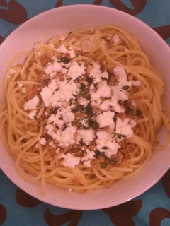 A picture of Spaghetti, Soya Mince & Mushroom.