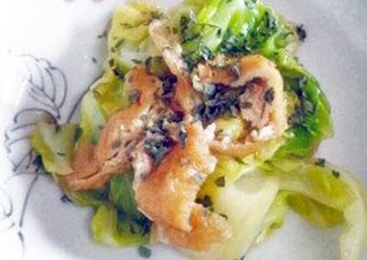 Steps to Prepare Homemade Sweetly Steamed Cabbage and Aburaage with Basil