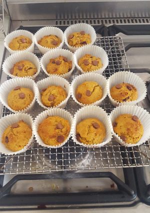 A picture of Chocolate chip pumpkin muffins.