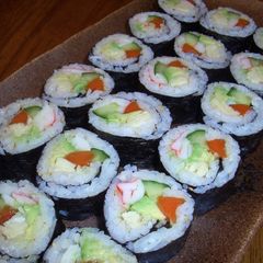 A picture of Japanese-Western Fusion Fat California Rolls with Kombu Seaweed.