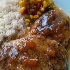 A picture of Vickys 5 Spice Pork w Sweet & Sour Apricot Sauce, GF DF EF SF NF.