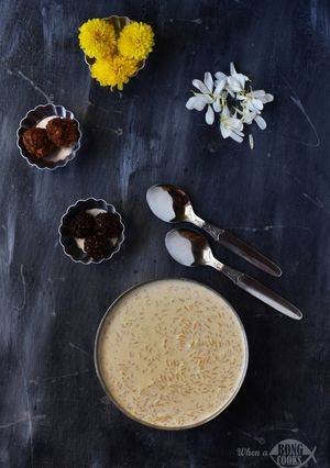A picture of Patali Gurer Payesh (Bengali Rice Pudding with Date Palm Jaggery).