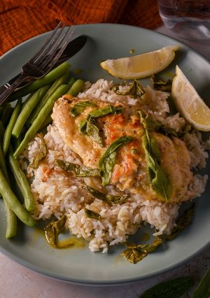 A picture of Lower Fat Chicken In Sage Butter.
