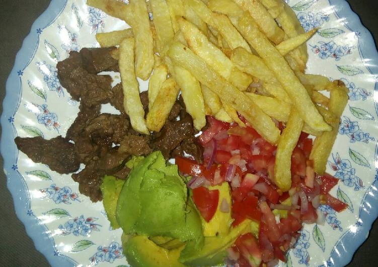 Recipe of Speedy Chips n dry fry beef/kachumbari/guacamole