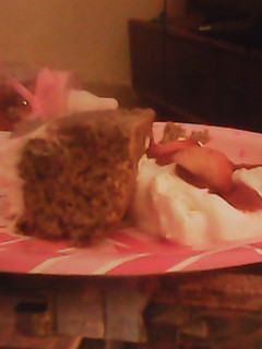A picture of Strawberry banana cake with honey whipped topping.