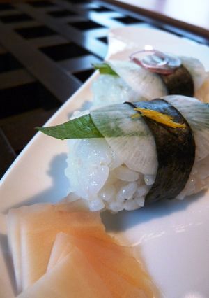 A picture of Turnip Nigiri Sushi.