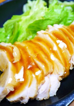 A picture of A Summertime Dish! Light Simmered Chicken Breast Tenderized with Vinegar.