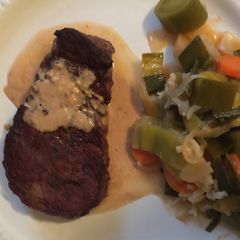 A picture of Steak With Mustard Cream Sauce.