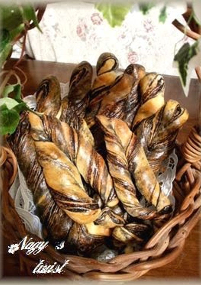A picture of Twisted Bread Using a Chocolate Fold-in Sheet.