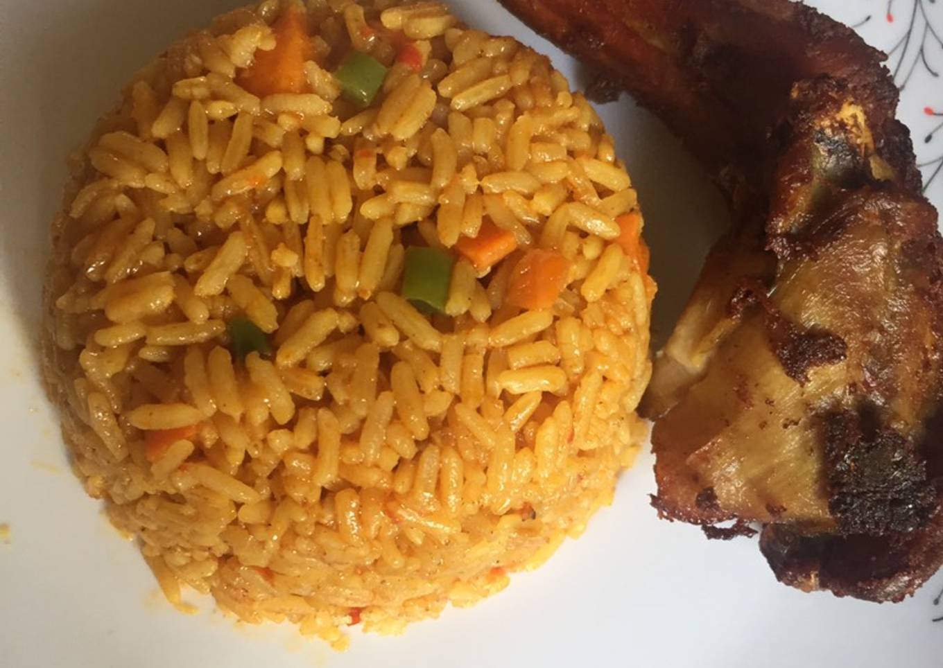 Party jollof rice and fried chicken