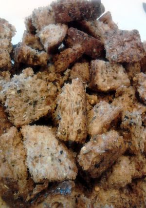A picture of Buttery Garlic Basil Sprouted Wheat Croutons.