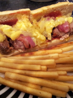 A picture of Homemade bacon cheeseburgers!.