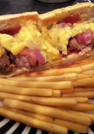 A picture of Homemade bacon cheeseburgers!.
