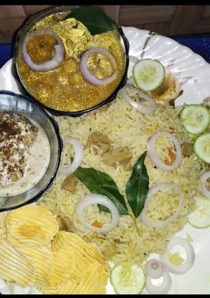 A picture of Soybean veggies biryani.