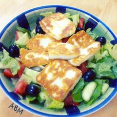 A picture of ABM's halloumi cheese salad.