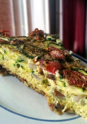A picture of Cast Iron Quiche w/ potato "crust".