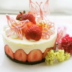 A picture of Fraisier Style No-bake Cheesecake.