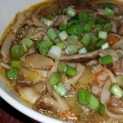 A picture of Asian Beef and Mushroom Noodle Soup.