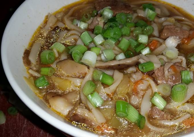 Simple Way to Make Any-night-of-the-week Asian Beef and Mushroom Noodle Soup